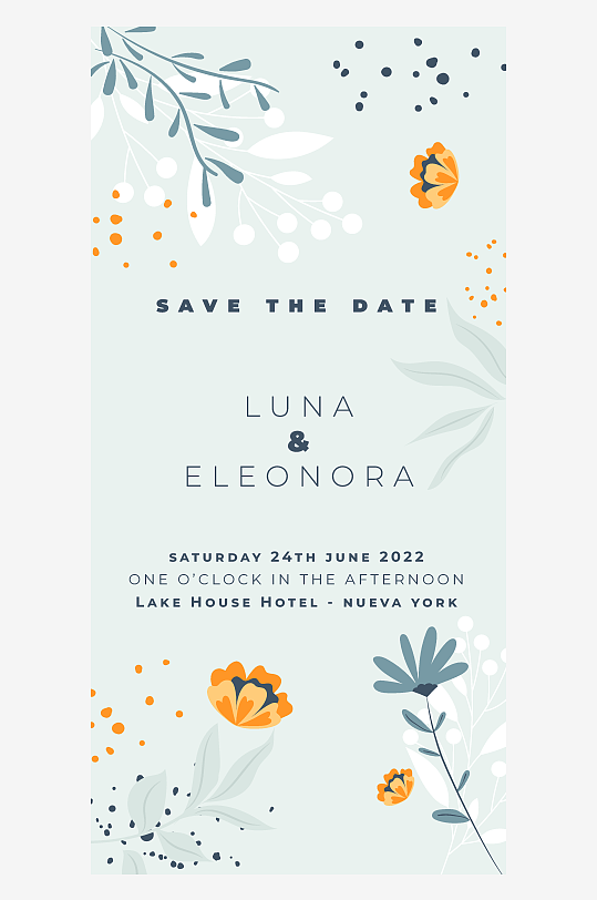 淡雅小清新婚宴婚礼请柬邀请函设计-众图网