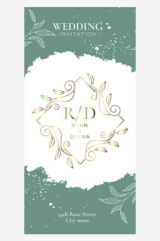 淡雅小清新婚宴婚礼请柬邀请函设计-众图网