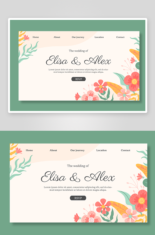 淡雅婚宴婚礼小清新请柬邀请函设计-众图网