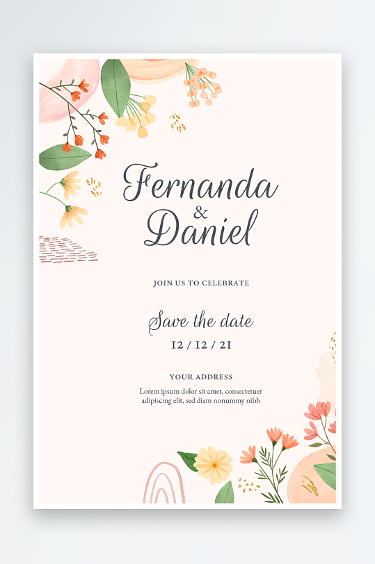 淡雅婚宴婚礼小清新请柬邀请函设计-众图网