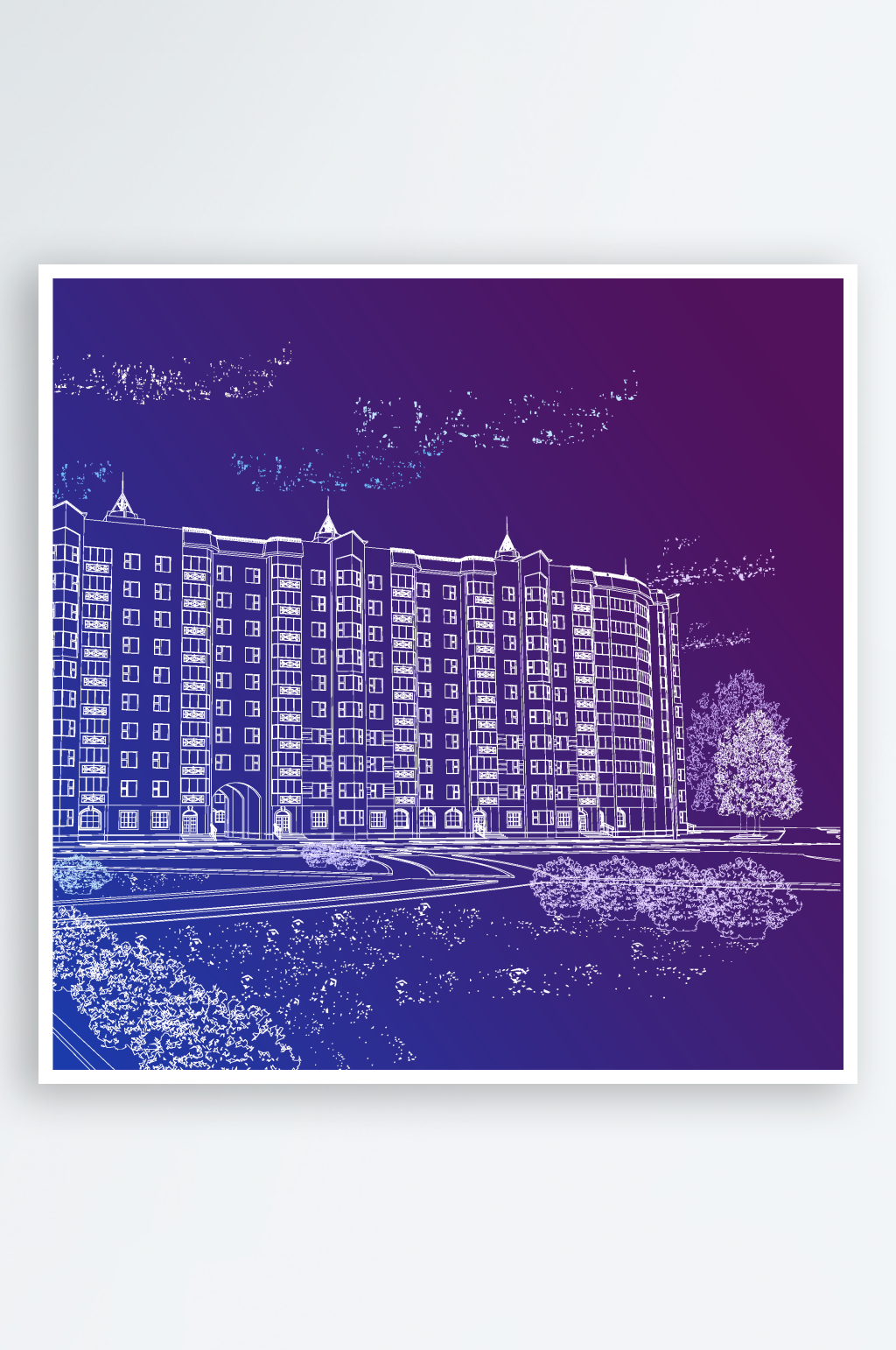复古矢量城市建筑景观图素材