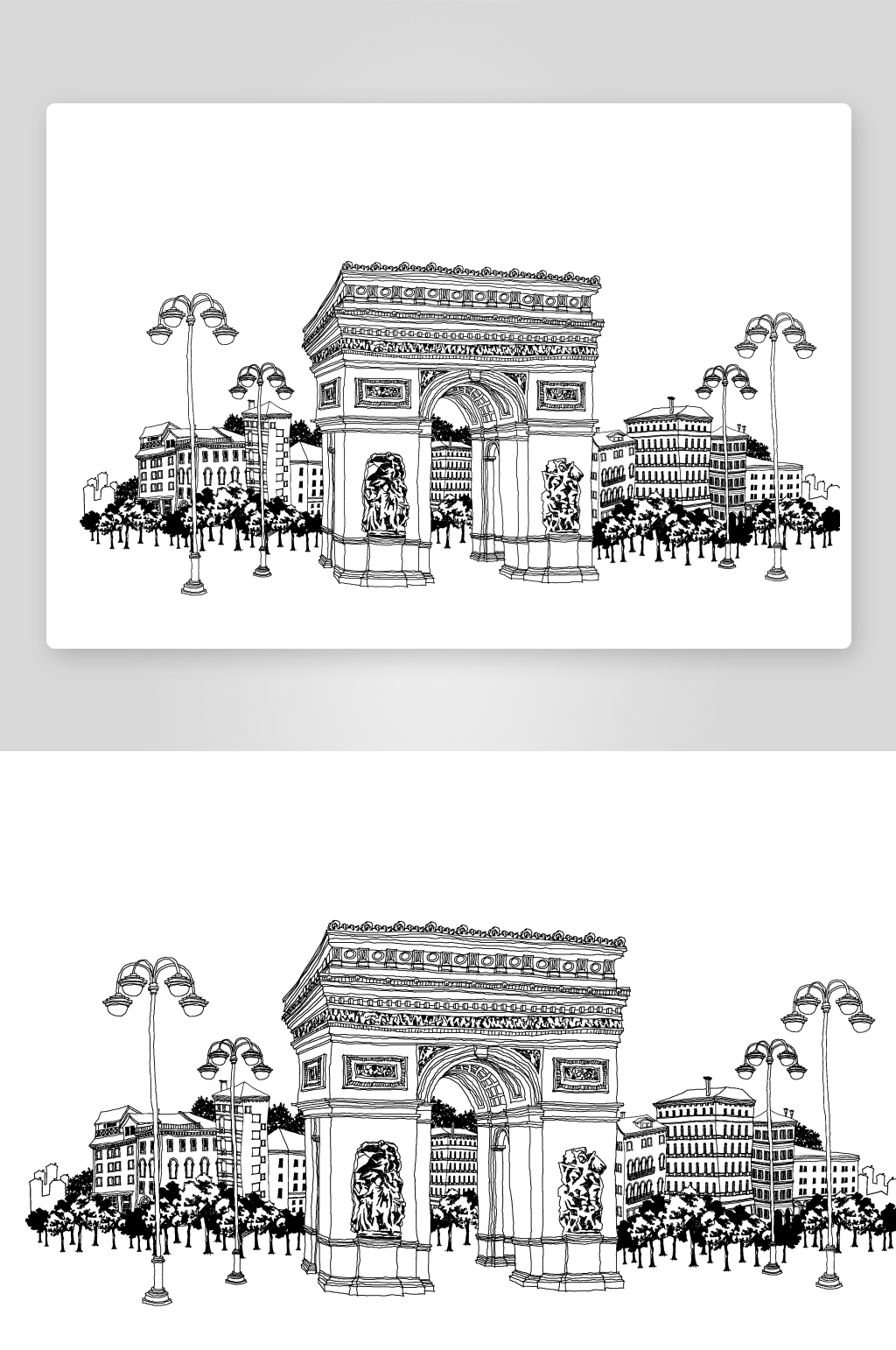 欧式街道建筑手绘景观素材
