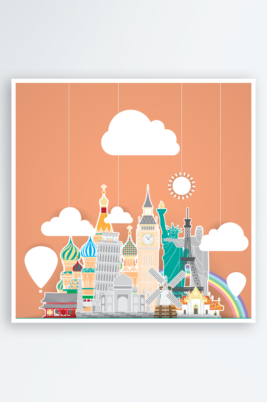 世界著名建筑插画风景素材