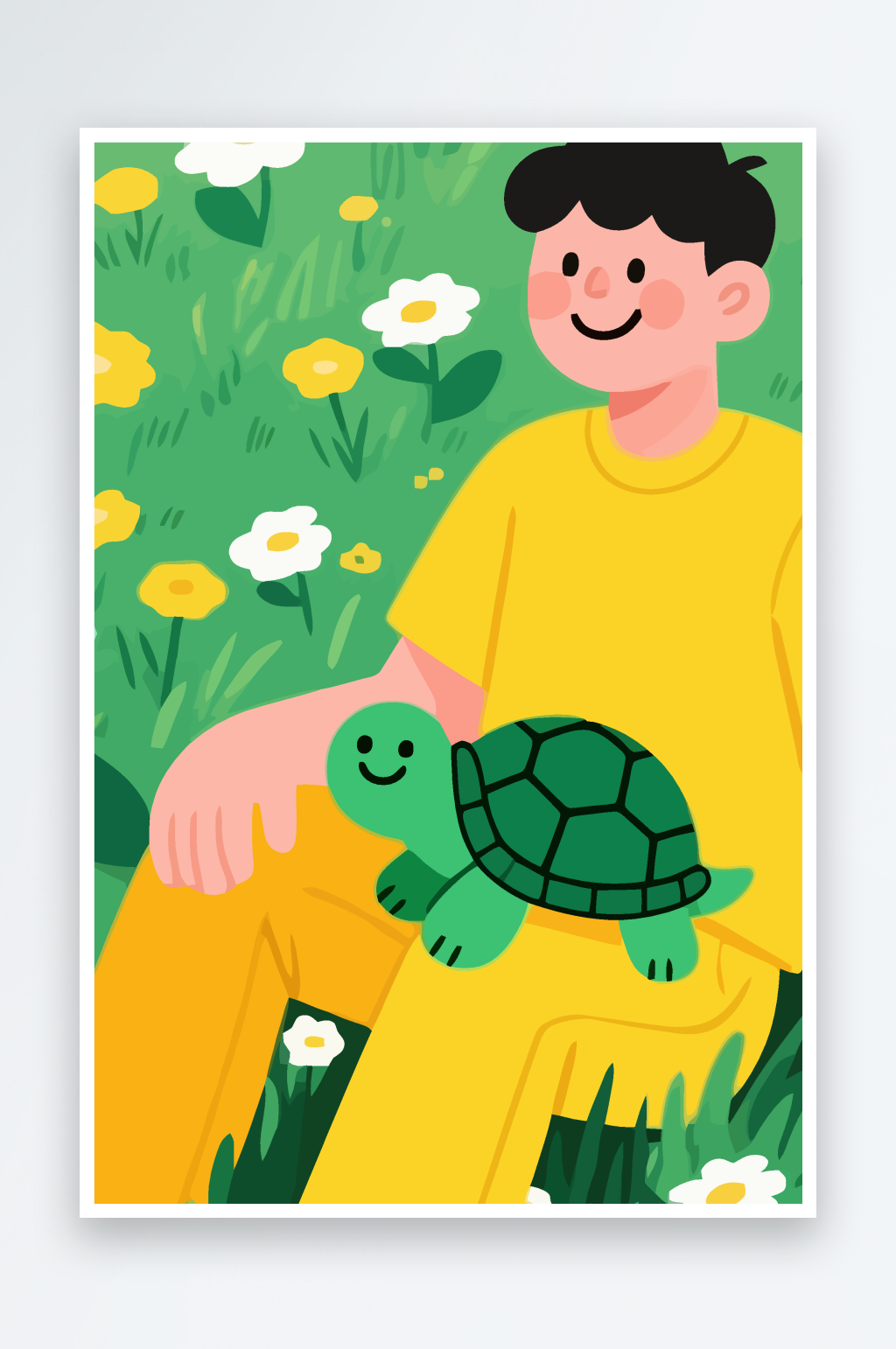 乌龟男孩矢量插画图形素材