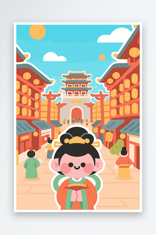 大唐夜市矢量插画插图图形头像Q版