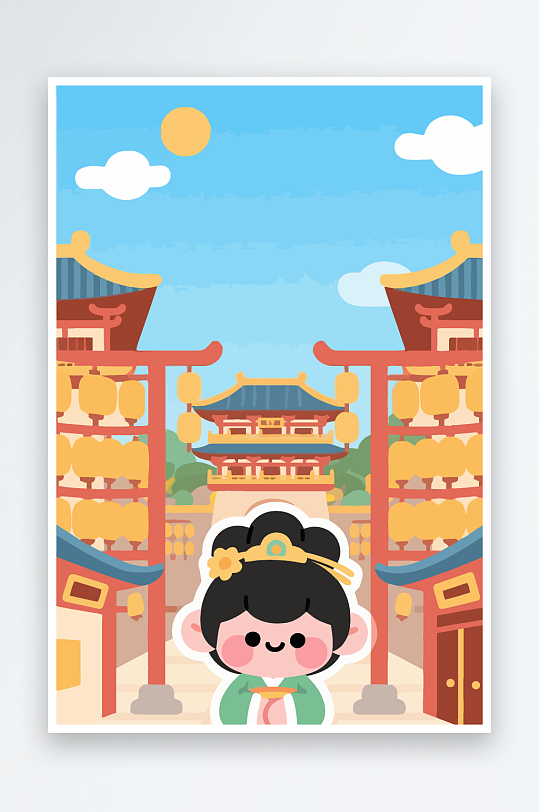 大唐夜市矢量插画插图图形头像Q版元素