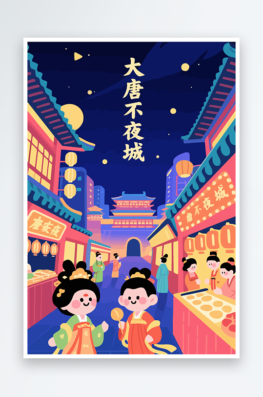 大唐夜市矢量插画插图图形头像Q版元素