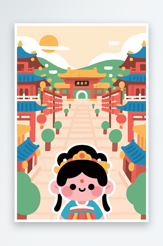 大唐夜市矢量插画插图图形头像Q版元素