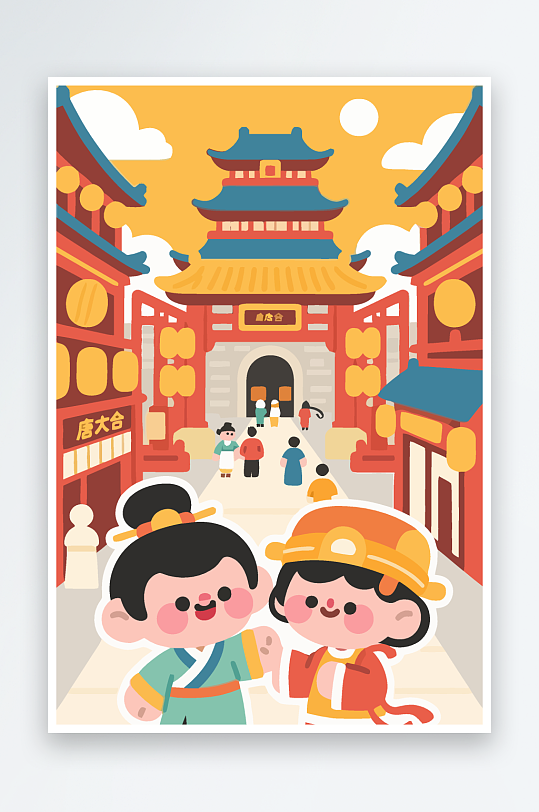 大唐夜市矢量插画插图图形头像Q版元素