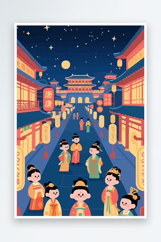 大唐夜市矢量插画插图图形头像Q版元素