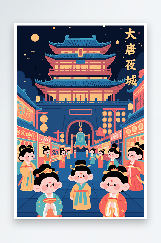 大唐夜市矢量插画插图图形头像Q版元素