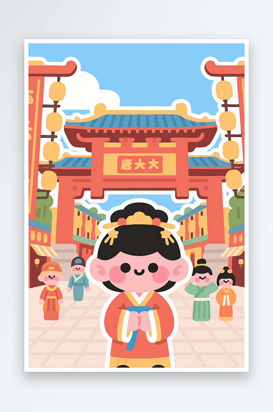 大唐夜市矢量插画插图图形头像Q版