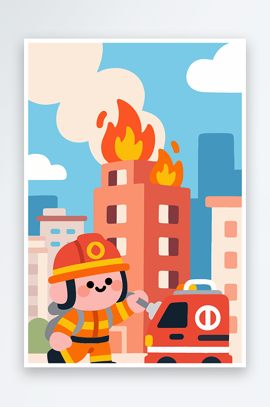 消防英雄图像矢量插画插图Q版元素