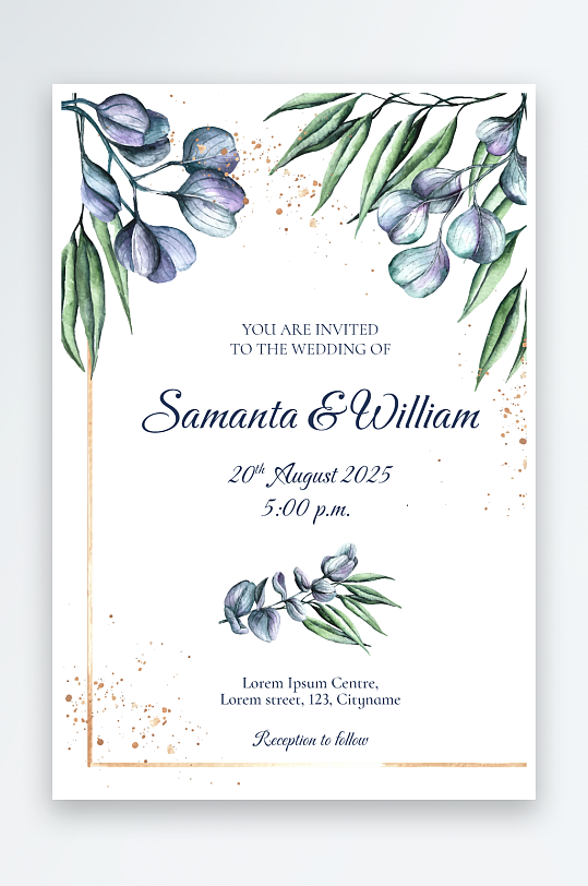 手绘水彩唯美淡雅结婚婚礼请柬邀请函设计-众图网