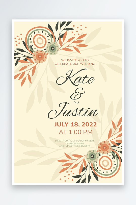 手绘水彩唯美淡雅结婚婚礼请柬邀请函设计-众图网