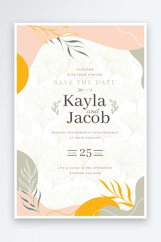 手绘水彩唯美淡雅结婚婚礼请柬邀请函设计-众图网