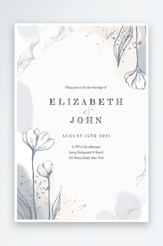手绘水彩唯美淡雅结婚婚礼请柬邀请函设计-众图网