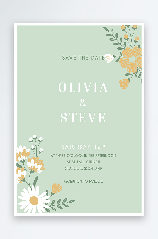 手绘水彩唯美淡雅结婚婚礼请柬邀请函设计-众图网