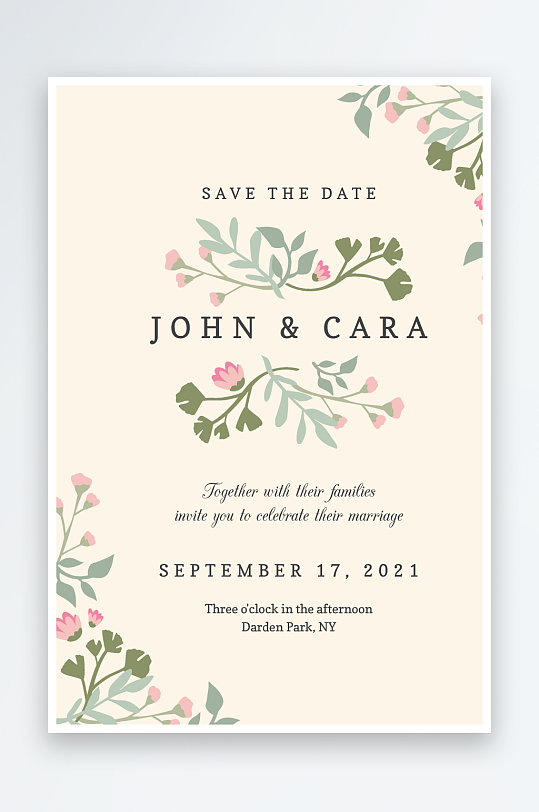 手绘水彩唯美淡雅结婚婚礼请柬邀请函设计-众图网