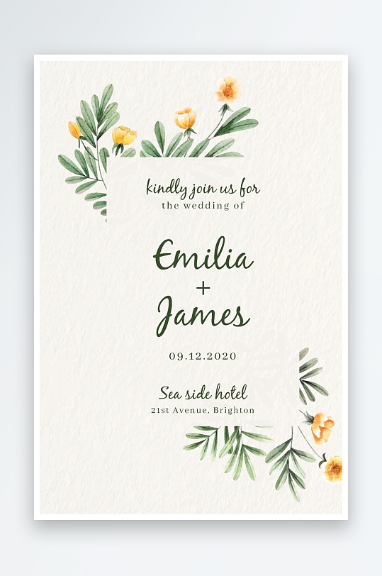 手绘水彩唯美淡雅结婚婚礼请柬邀请函设计-众图网