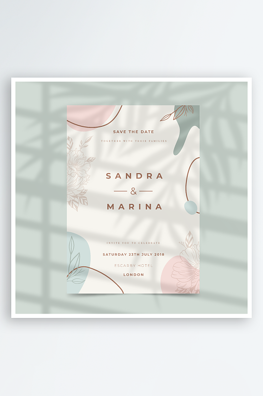 手绘水彩唯美淡雅结婚婚礼请柬邀请函设计-众图网