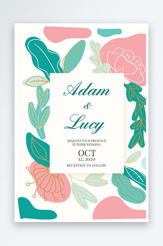 水彩手绘唯美淡雅结婚婚礼请柬邀请函设计-众图网