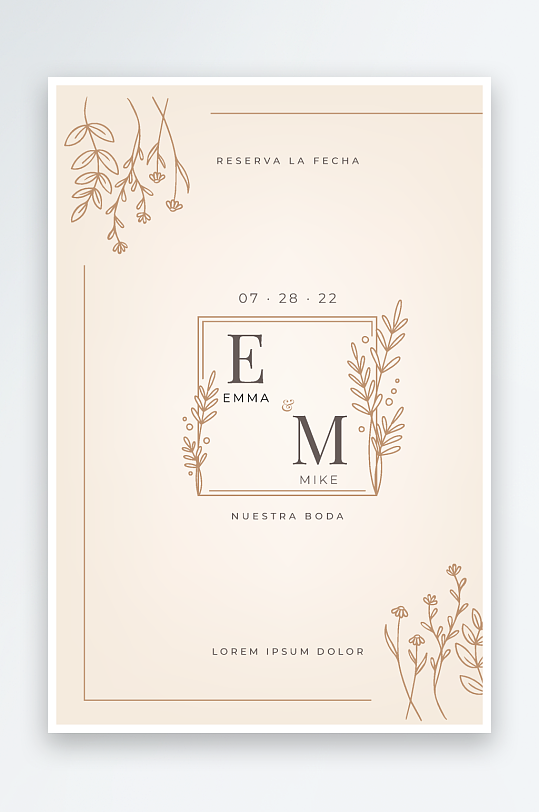 手绘水彩唯美淡雅结婚婚礼请柬邀请函设计-众图网