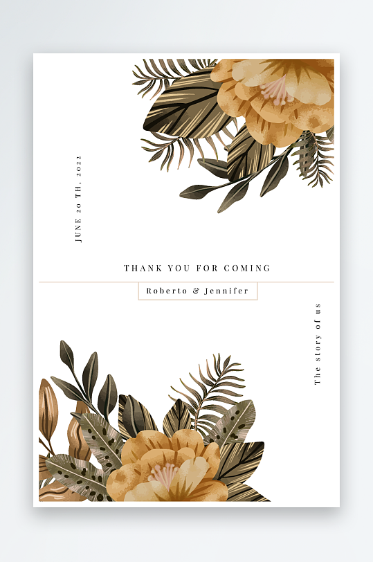 手绘水彩唯美淡雅结婚婚礼请柬邀请函设计-众图网