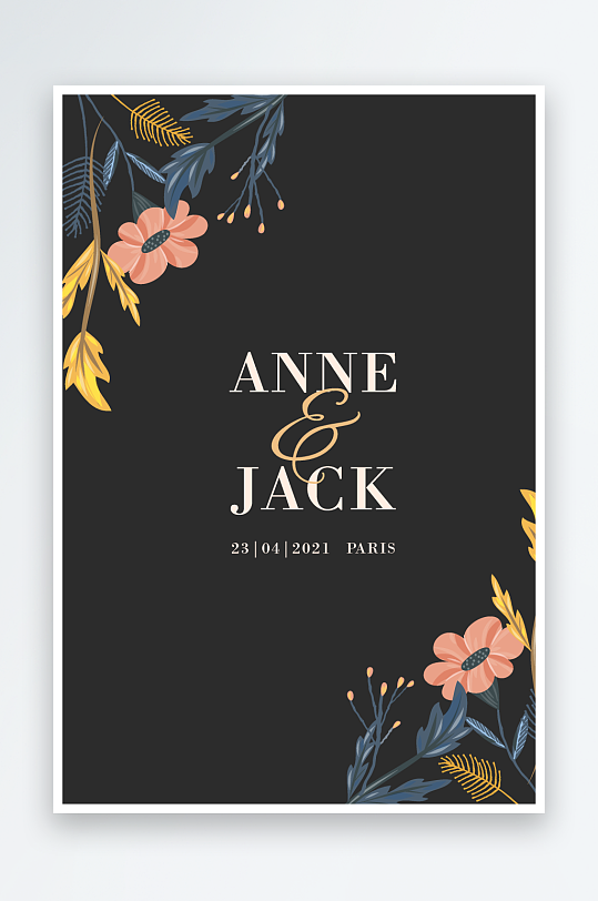 手绘水彩唯美淡雅结婚婚礼请柬邀请函设计-众图网