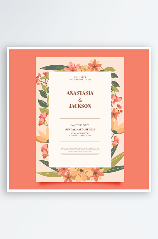 手绘水彩唯美淡雅结婚婚礼请柬邀请函设计-众图网