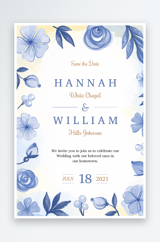 手绘水彩唯美淡雅结婚婚礼请柬邀请函设计-众图网