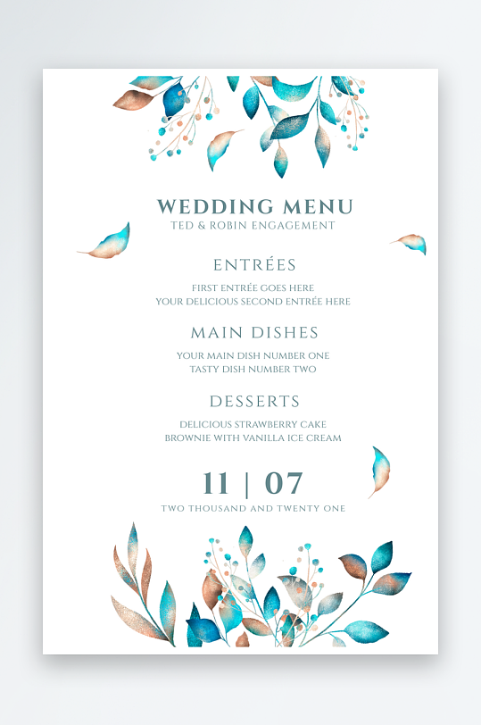 唯美水彩手绘淡雅结婚婚礼请柬邀请函设计-众图网