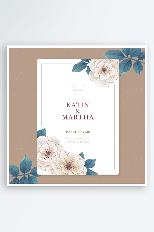 水彩手绘唯美淡雅结婚婚礼请柬邀请函设计-众图网