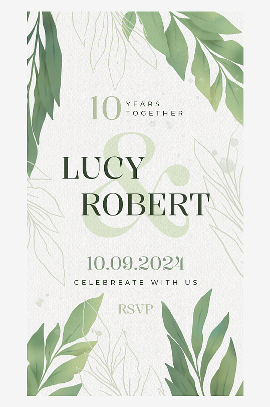 唯美水彩手绘淡雅结婚婚礼请柬邀请函设计-众图网