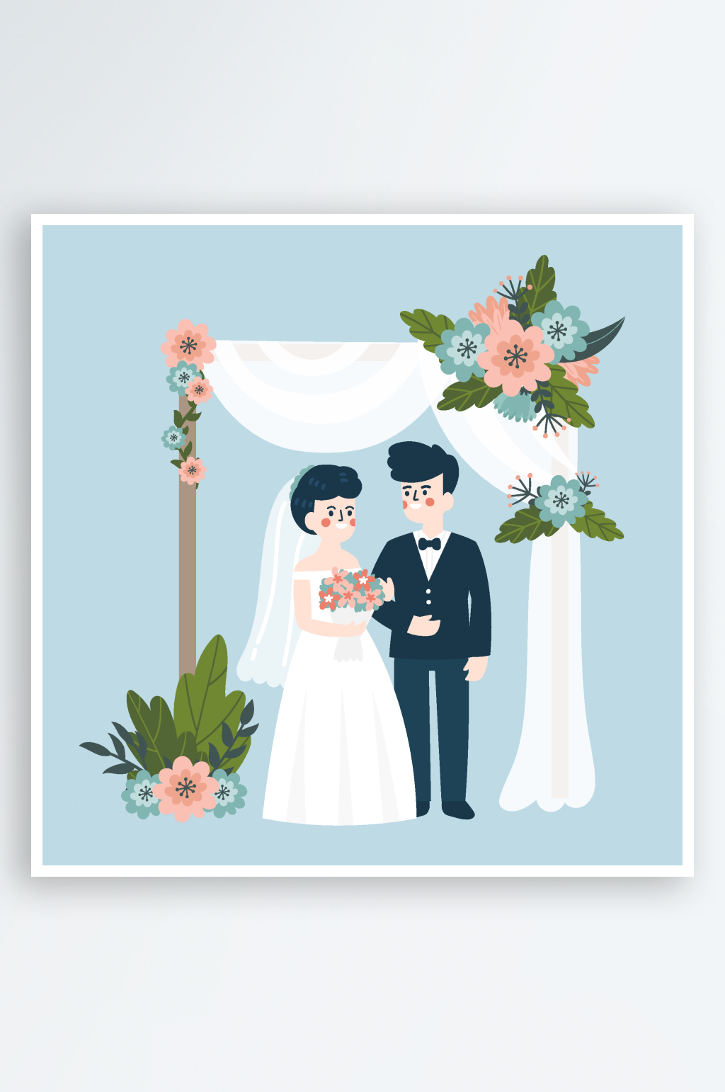 卡通手绘可爱结婚婚礼人物矢量插画素材