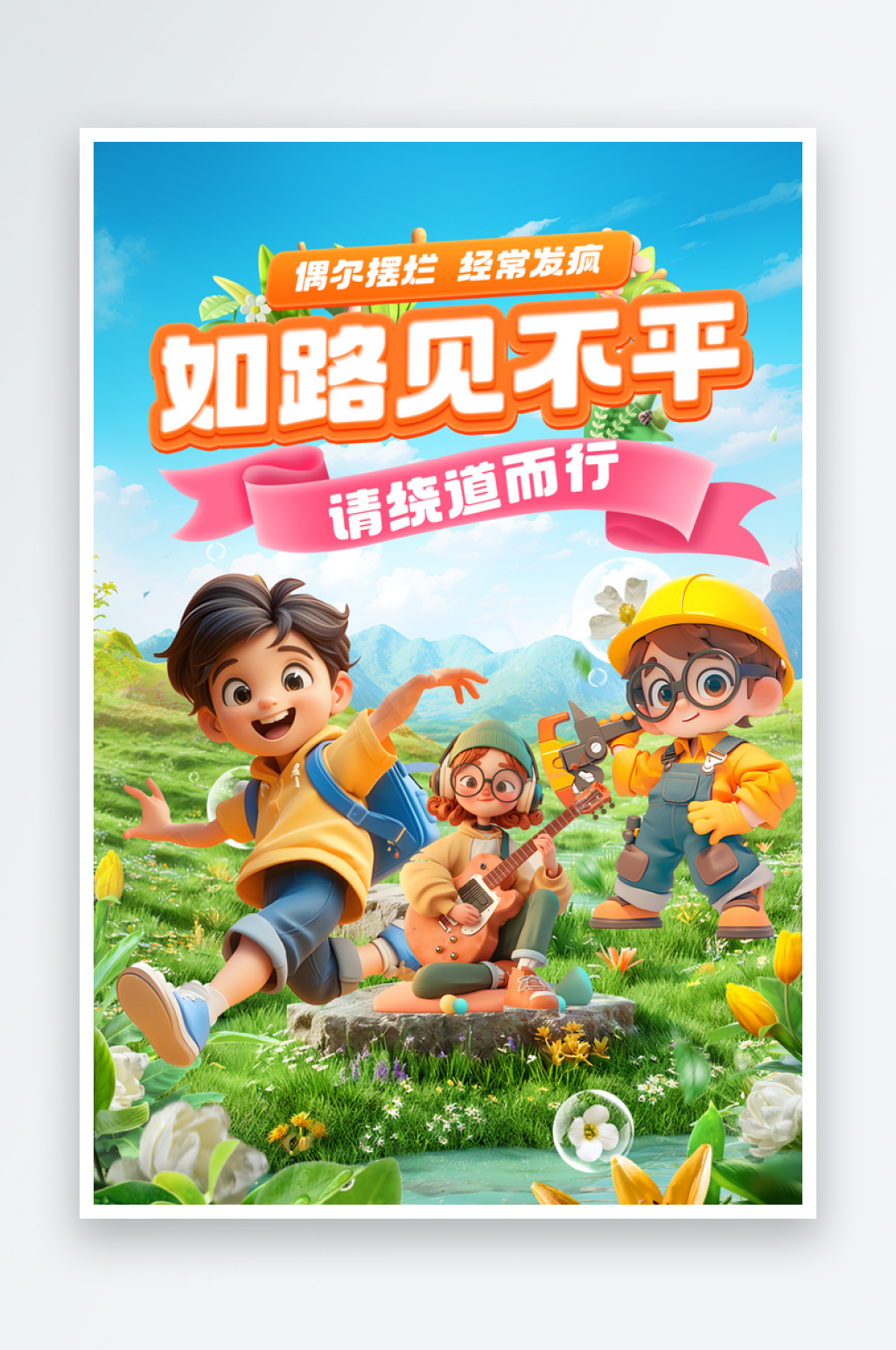 户外儿童狂欢节草地狂嗨海报素材