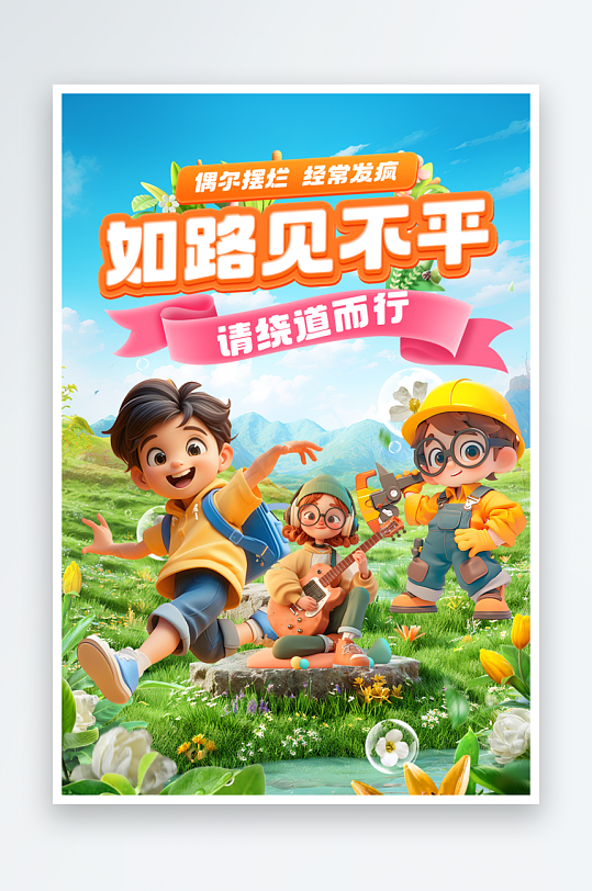 户外儿童狂欢节草地狂嗨海报-众图网