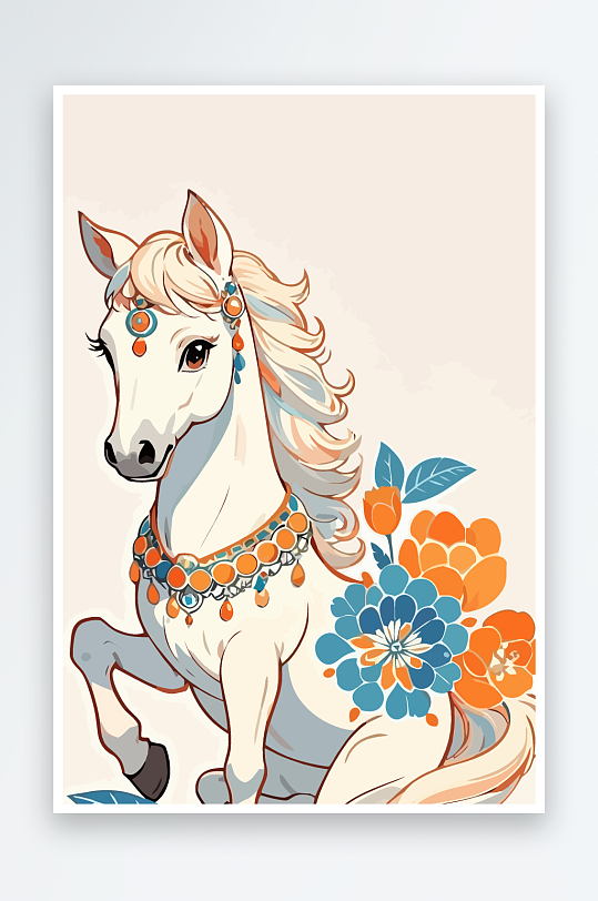 矢量彩绘插画元素马-众图网