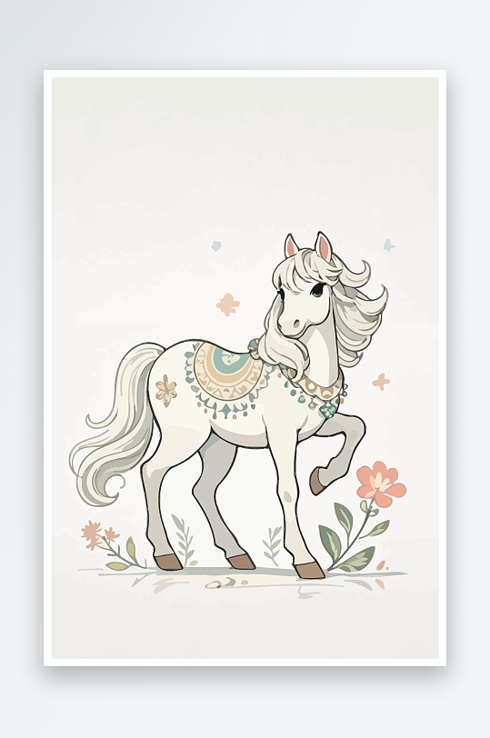 矢量彩绘插画元素马-众图网