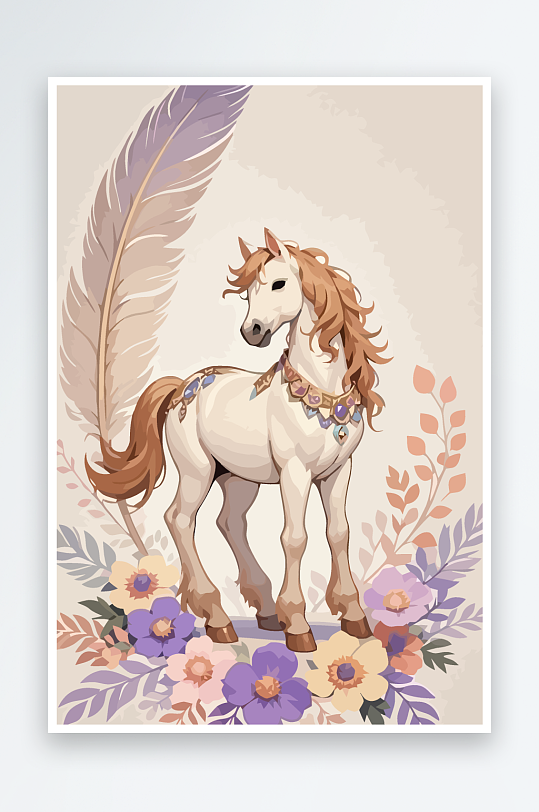 矢量彩绘插画元素马-众图网