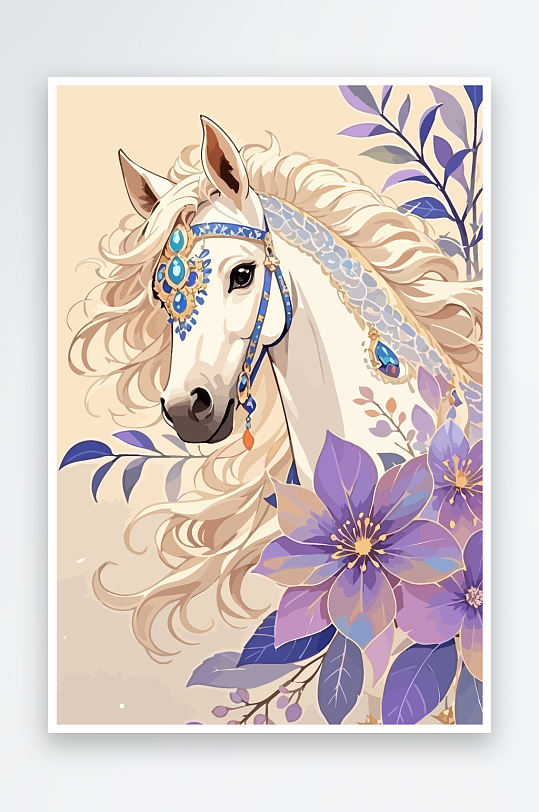 矢量彩绘插画元素马图形-众图网