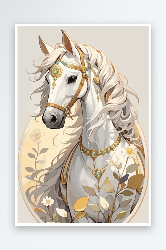 矢量彩绘插画元素马图形-众图网