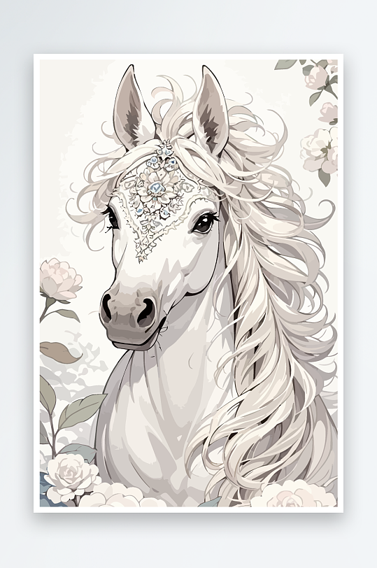 矢量彩绘插画元素马图形-众图网