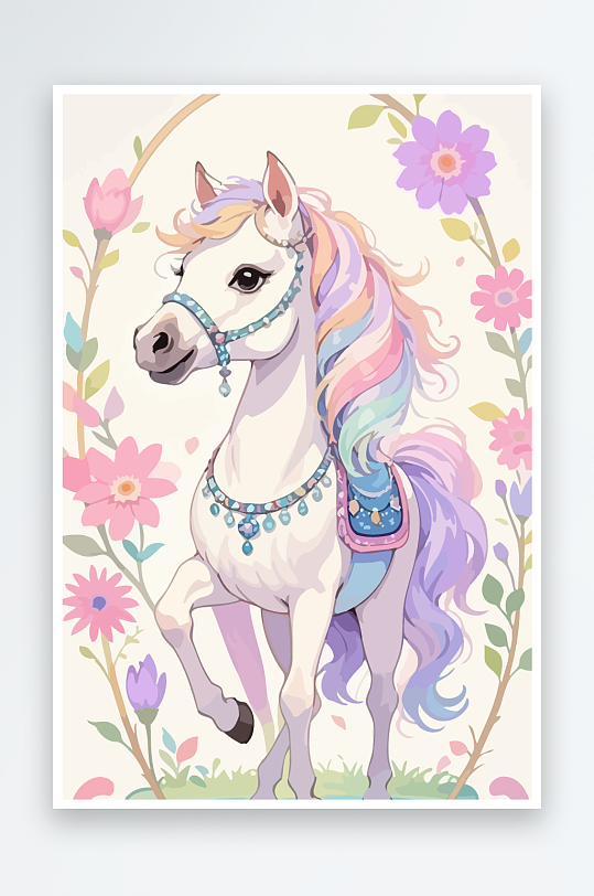 矢量彩绘插画元素马图形-众图网