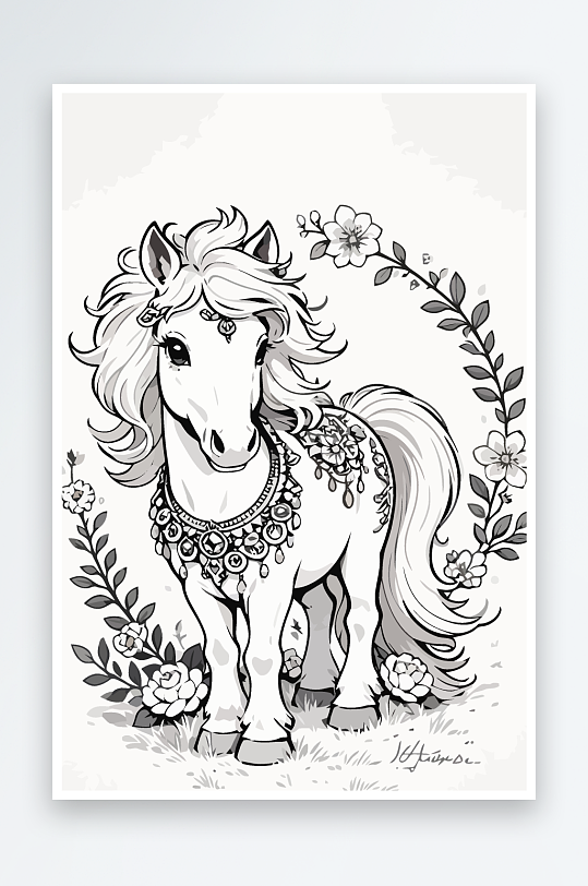 矢量彩绘插画元素马图形-众图网