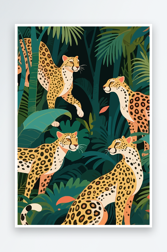 彩绘森林里的花豹插画元素-众图网
