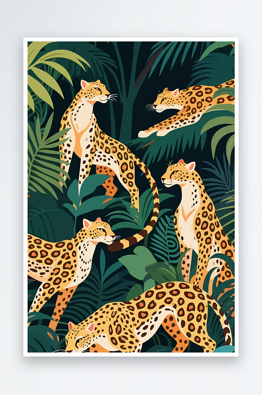 彩绘森林里的花豹插画元素-众图网
