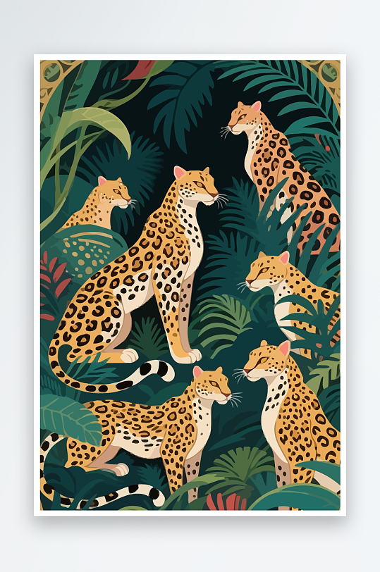 彩绘森林里的花豹插画元素-众图网