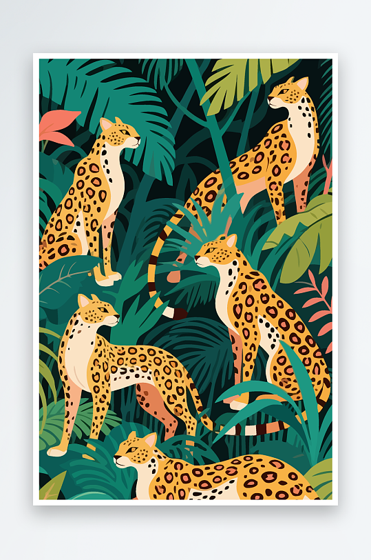彩绘森林里的花豹插画-众图网