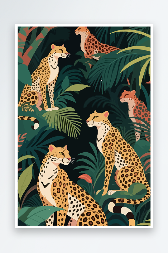 彩绘森林里的花豹插画-众图网